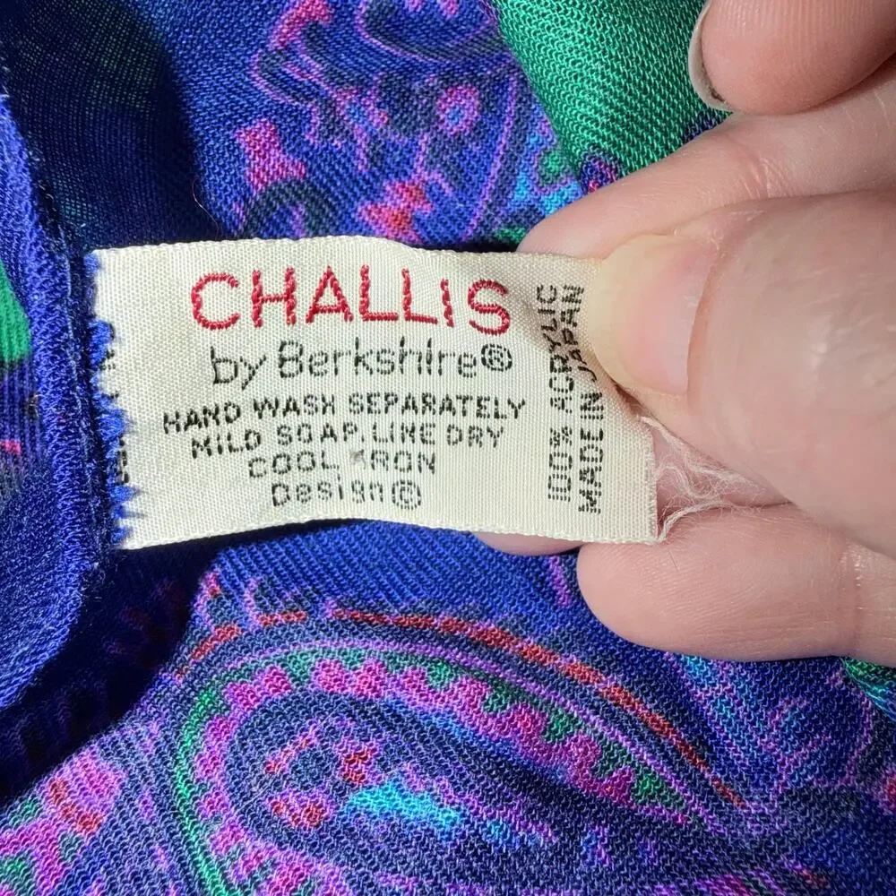 Vintage challis Berkshire royal purple paisley square scarf made in Japan regal